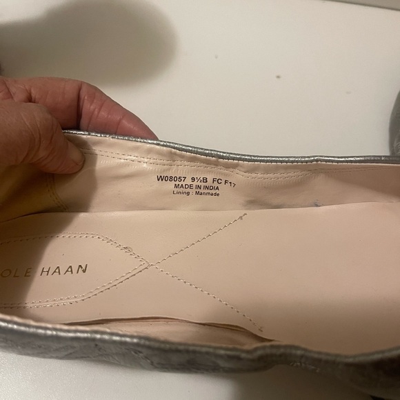 Cole Haan silver flat shoes with bow and logo on the front - Picture 9 of 9